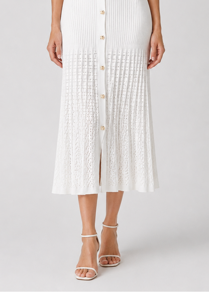 Women's Ribbed Knit Midi Dress | Peter Pan Collar | Elegant White Style | Steven & Levon