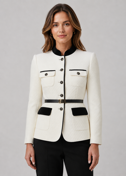 Women's Belted Waist Blazer | Tailored Fit | Elegant Smart Casual Jacket | Steven & Levon