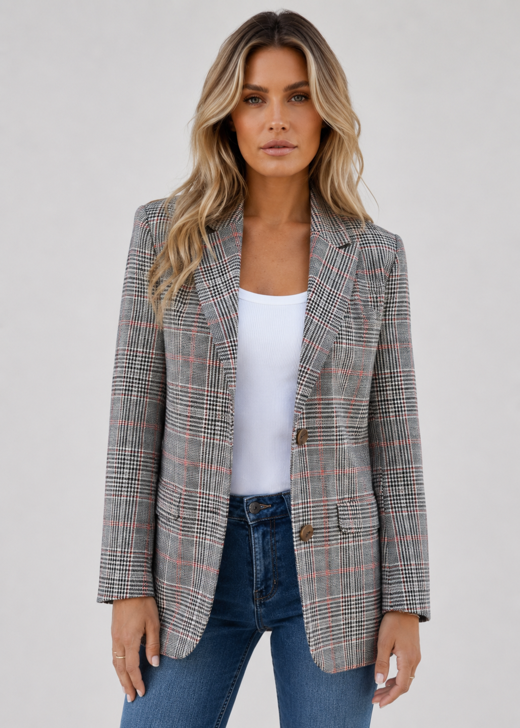 Women's Checkered Blazer | Classic Tailored Jacket | Smart Casual Style | Steven & Levon