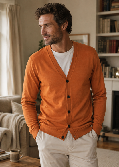 V-Neck Button Cardigan | Men's Spandex Fabric | Slim Fit Casual Long Sleeve Sweater | Steven & Levon