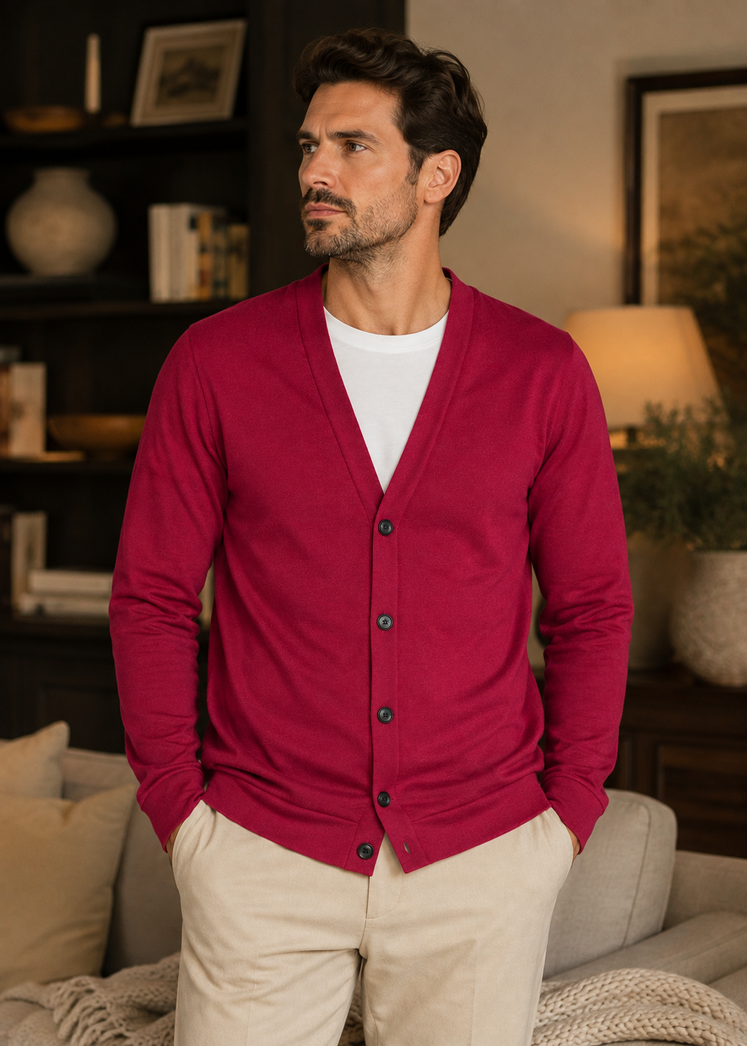 V-Neck Button Cardigan | Men's Spandex Fabric | Slim Fit Casual Long Sleeve Sweater | Steven & Levon