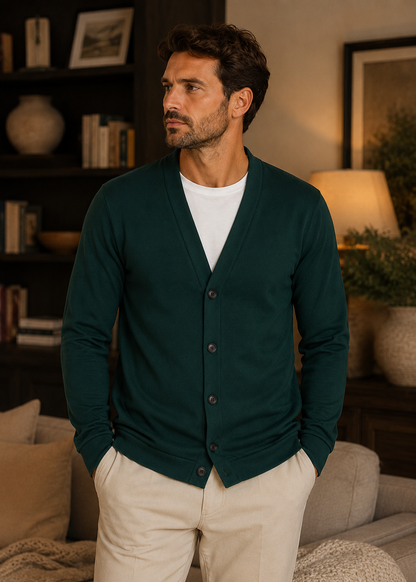 V-Neck Button Cardigan | Men's Spandex Fabric | Slim Fit Casual Long Sleeve Sweater | Steven & Levon