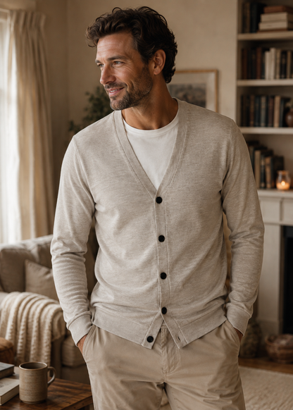 V-Neck Button Cardigan | Men's Spandex Fabric | Slim Fit Casual Long Sleeve Sweater | Steven & Levon