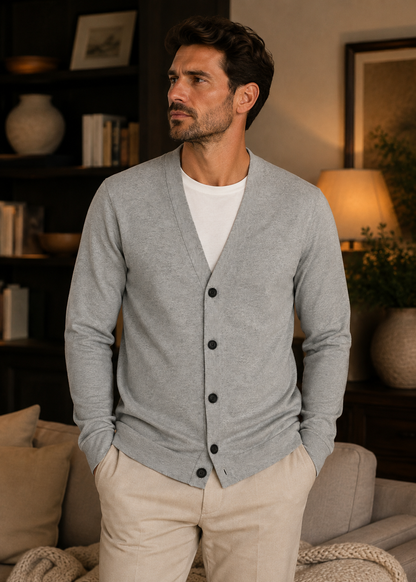 V-Neck Button Cardigan | Men's Spandex Fabric | Slim Fit Casual Long Sleeve Sweater | Steven & Levon