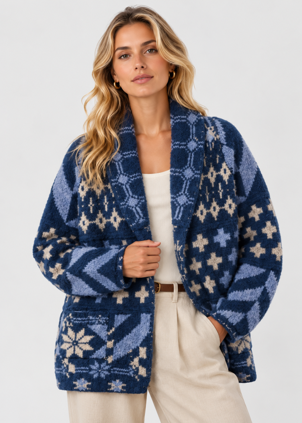 Women's Pattern Knit Cardigan | Cozy Long Sleeve Statement Sweater | Steven & Levon