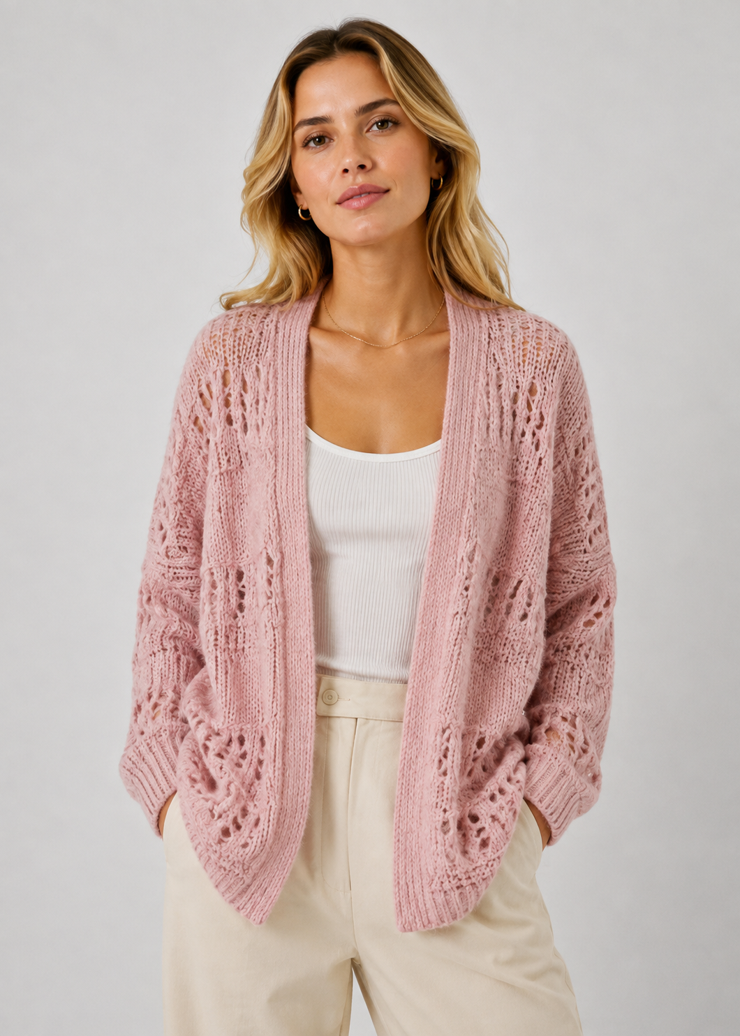 Women's Crochet Knit Cardigan | Openwork Long Sleeve Layering Sweater | Steven & Levon