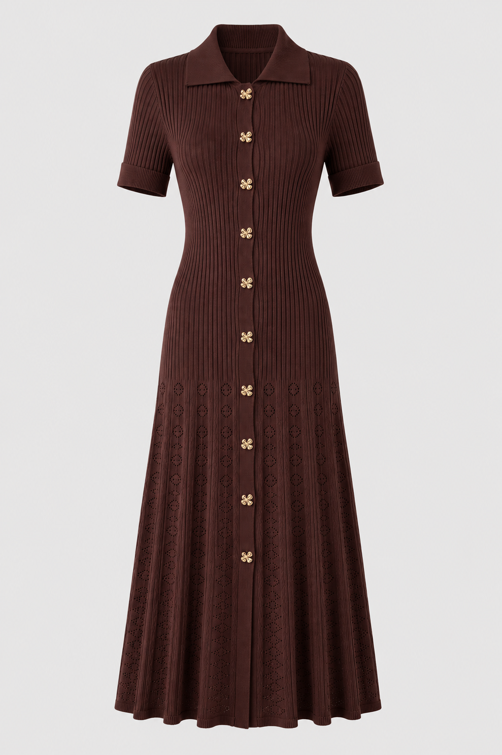 Women's Ribbed Knit Midi Dress | Peter Pan Collar | Elegant Women's Style | Steven & Levon Collection