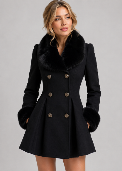 Hepburn Wool Coat | Fur Collar & Double-Breasted | Fit-and-Flare | Steven & Levon