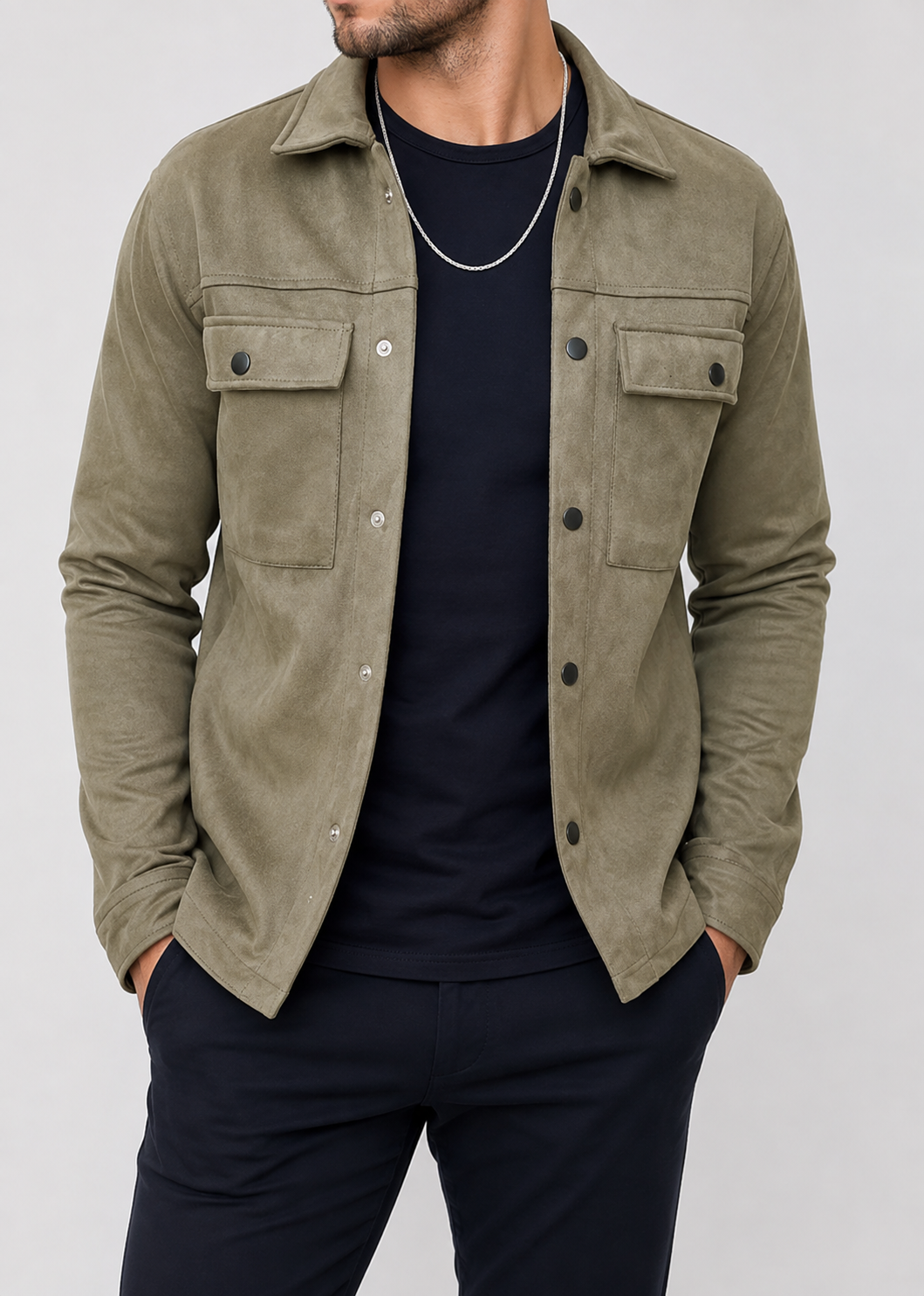 Men's Suede Overshirt Jacket | Slim Fit | Button Front | Utility Shirt Jacket | Steven & Levon