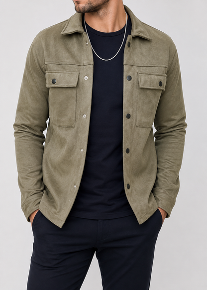 Men's Suede Overshirt Jacket | Slim Fit | Button Front | Utility Shirt Jacket | Steven & Levon