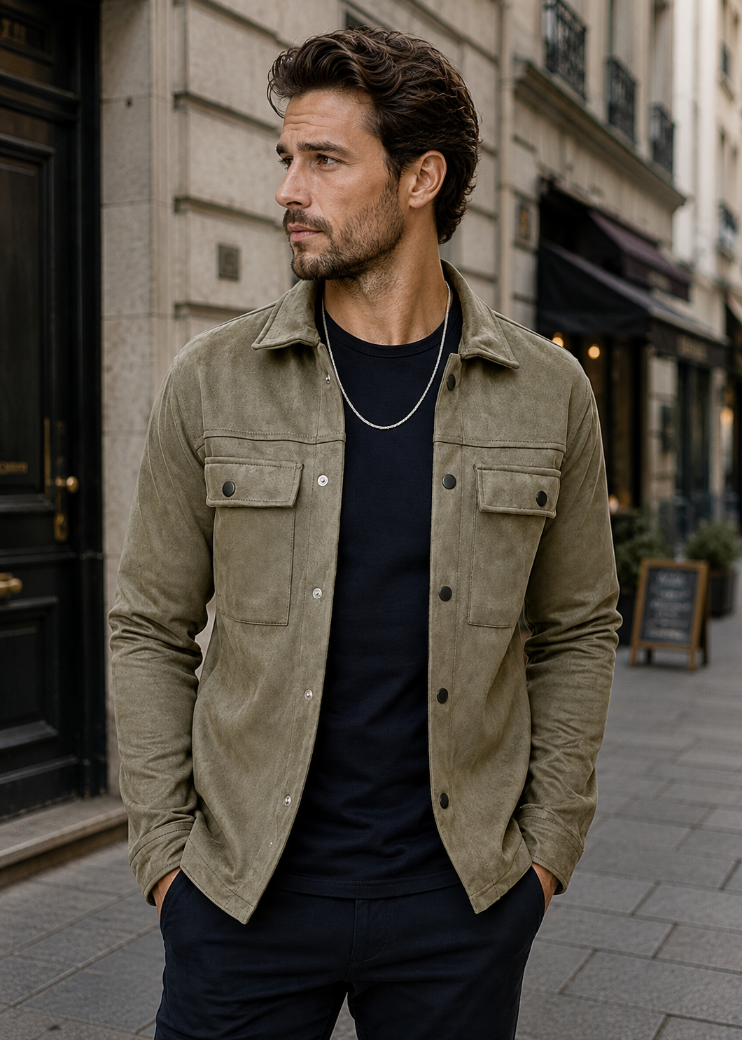 Men's Suede Overshirt Jacket | Slim Fit | Button Front | Utility Shirt Jacket | Steven & Levon