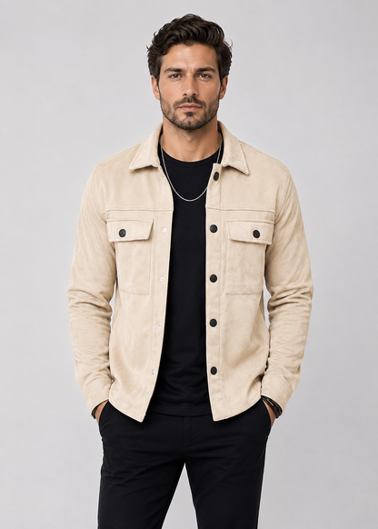 Men's Suede Overshirt Jacket | Slim Fit | Button Front | Utility Shirt Jacket | Steven & Levon