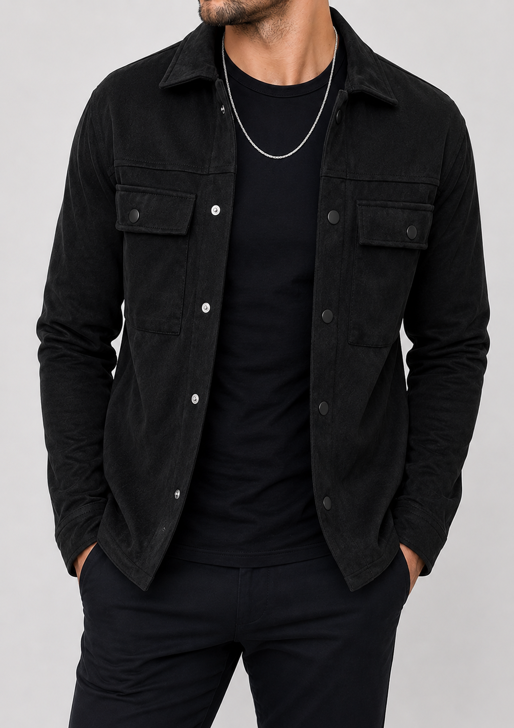 Men's Suede Overshirt Jacket | Slim Fit | Button Front | Utility Shirt Jacket | Steven & Levon