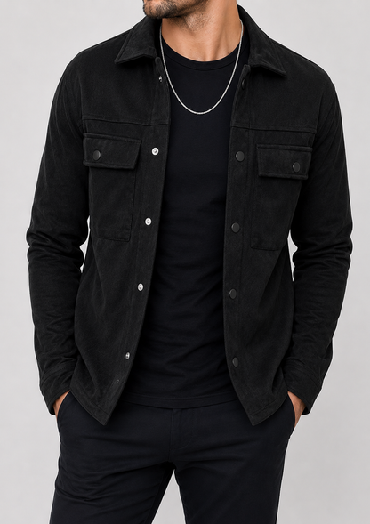 Men's Suede Overshirt Jacket | Slim Fit | Button Front | Utility Shirt Jacket | Steven & Levon
