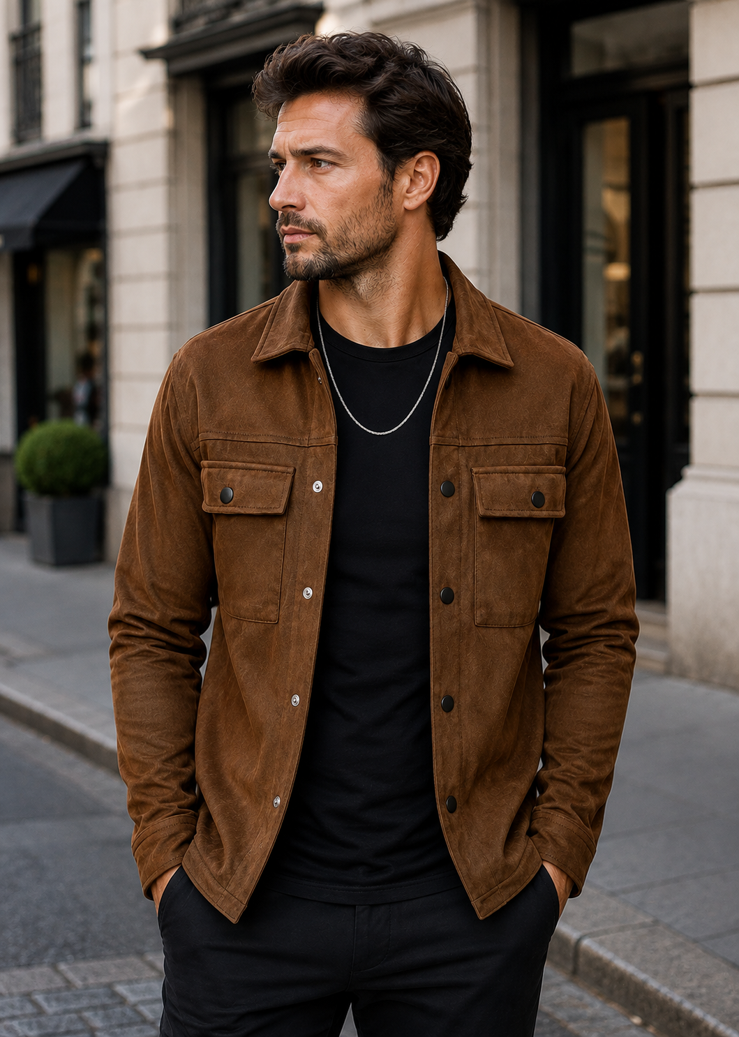 Men's Suede Overshirt Jacket | Slim Fit | Button Front | Utility Shirt Jacket | Steven & Levon