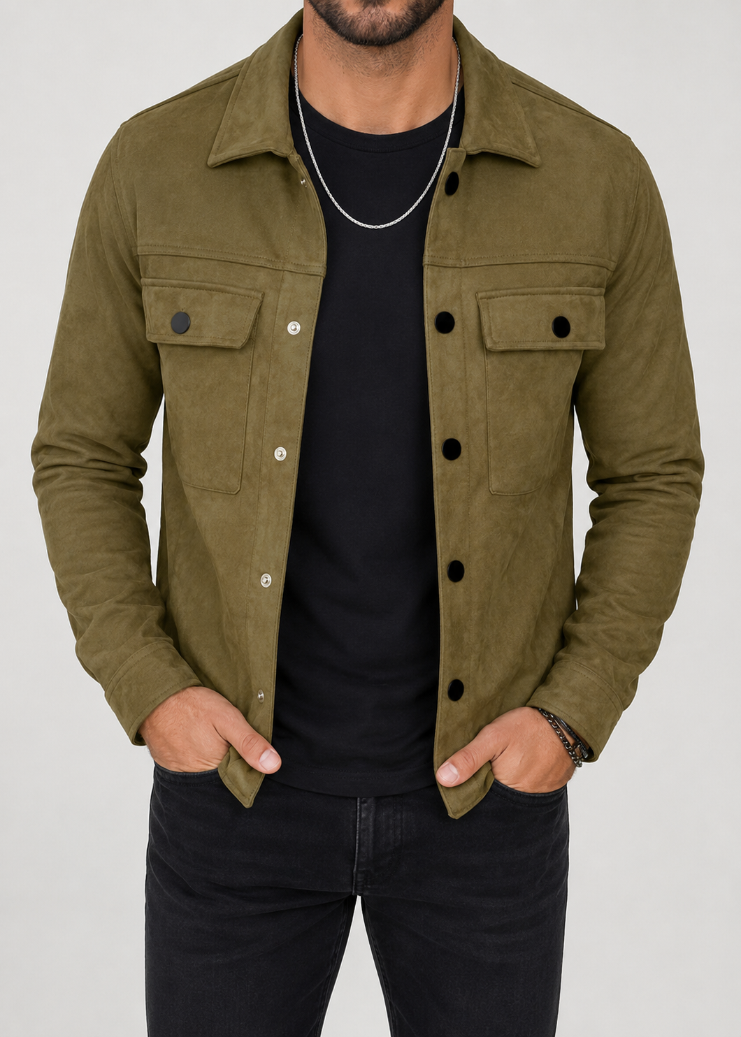 Men's Suede Overshirt Jacket | Slim Fit | Button Front | Utility Shirt Jacket | Steven & Levon
