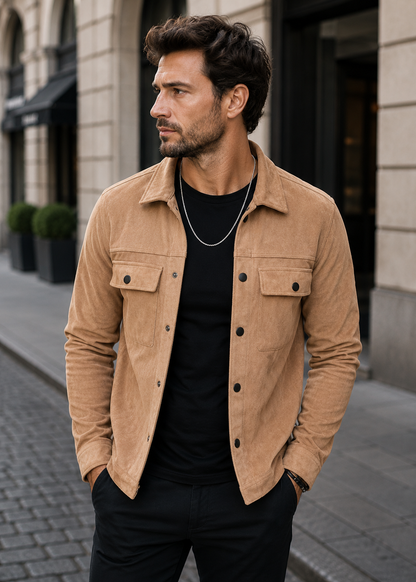 Men's Suede Overshirt Jacket | Slim Fit | Button Front | Utility Shirt Jacket | Steven & Levon