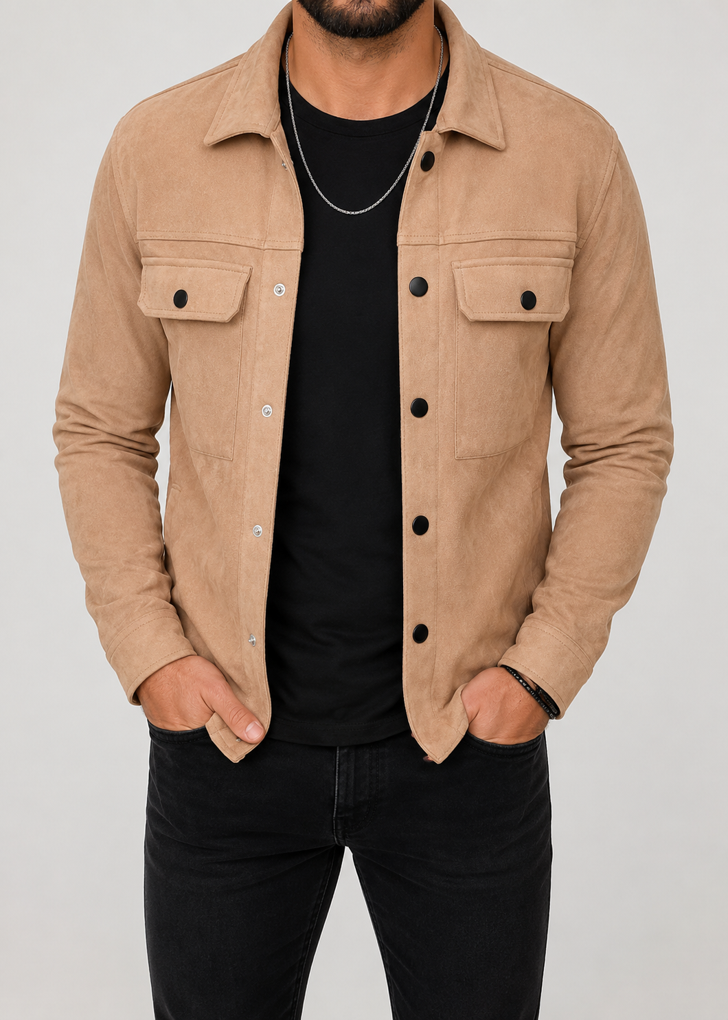 Men's Suede Overshirt Jacket | Slim Fit | Button Front | Utility Shirt Jacket | Steven & Levon