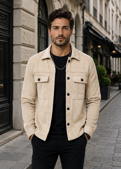 Men's Suede Overshirt Jacket | Slim Fit | Button Front | Utility Shirt Jacket | Steven & Levon