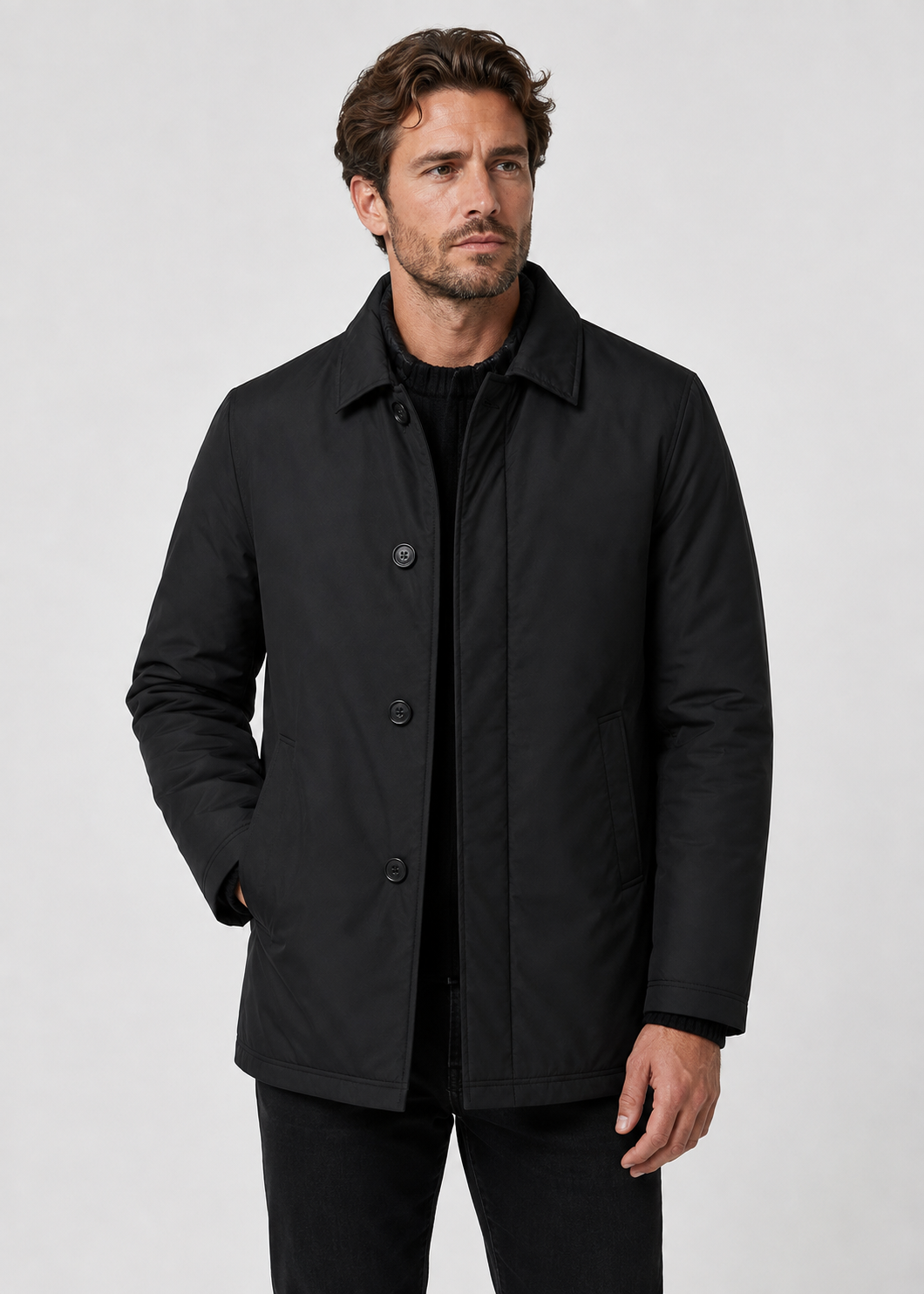 Men's Button Up Mac Coat | Point Collar | Smart Casual | Steven & Levon