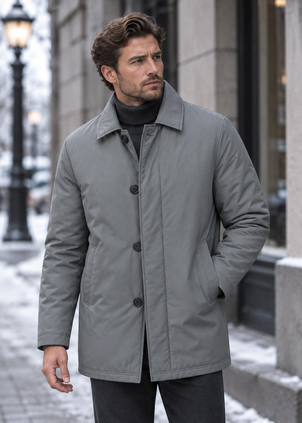 Men's Button Up Mac Coat | Point Collar | Smart Casual | Steven & Levon