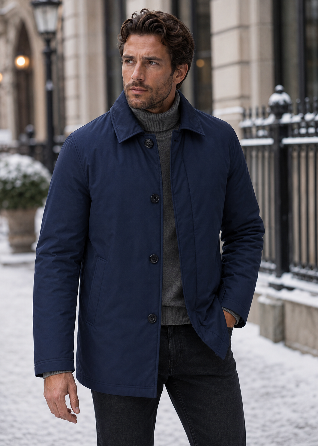 Men's Button Up Mac Coat | Point Collar | Smart Casual | Steven & Levon