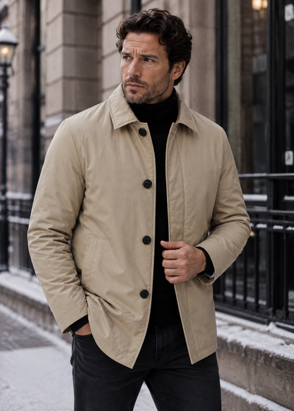 Men's Button Up Mac Coat | Point Collar | Smart Casual | Steven & Levon