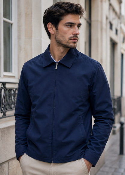 Men's Harrington Jacket | Lightweight | Check Lining | Zip Front | Smart Casual Outerwear | Steven & Levon