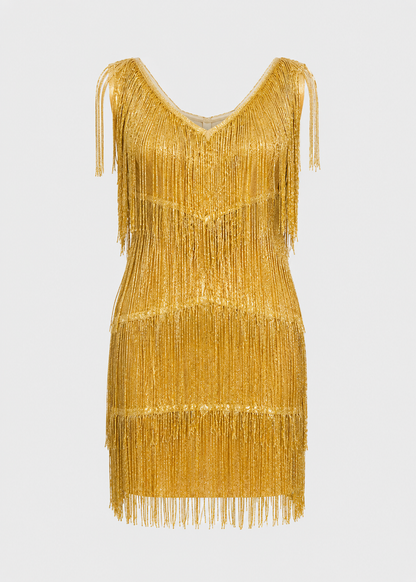 Party Mini Dress | Women’s Fringe Detail V Neck Mini Dress | Party Evening Wear | Steven & Levon