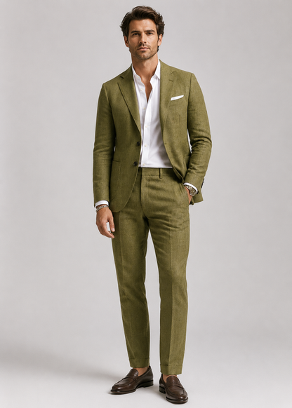 Men's Linen Suit Set | Blazer & Tailored Trousers | Two Piece Smart Formal Outfit | Steven & Levon