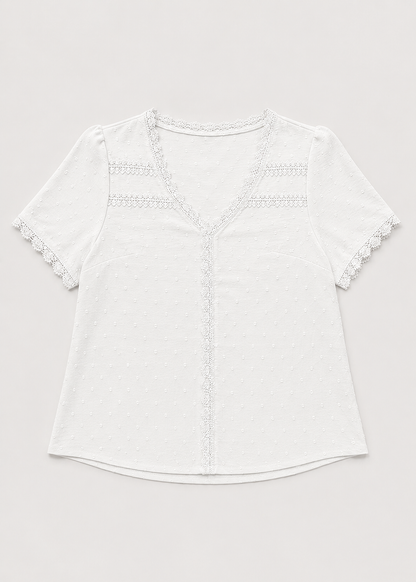 Caroline Lace Blouse | Women’s V-Neck Top | Lace Fabric | Short Sleeve Elegant Casual Wear | Steven & Levon