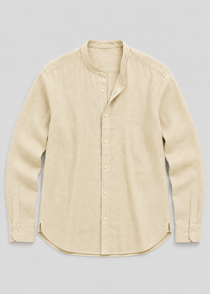 Men's Linen Long Sleeve Shirt | Men | Lightweight Breathable Collarless Button-Up | Casual Relaxed Fit | Steven & Levon