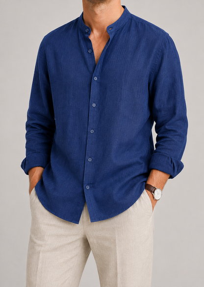 Men's Linen Long Sleeve Shirt | Men | Lightweight Breathable Collarless Button-Up | Casual Relaxed Fit | Steven & Levon