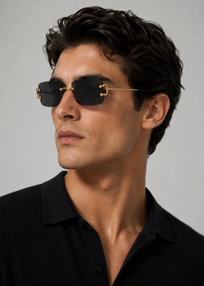 Rimless Square Sunglasses | Unisex | UV400 Metal Frame Eyewear | Lightweight Designer Shades | Steven & Levon