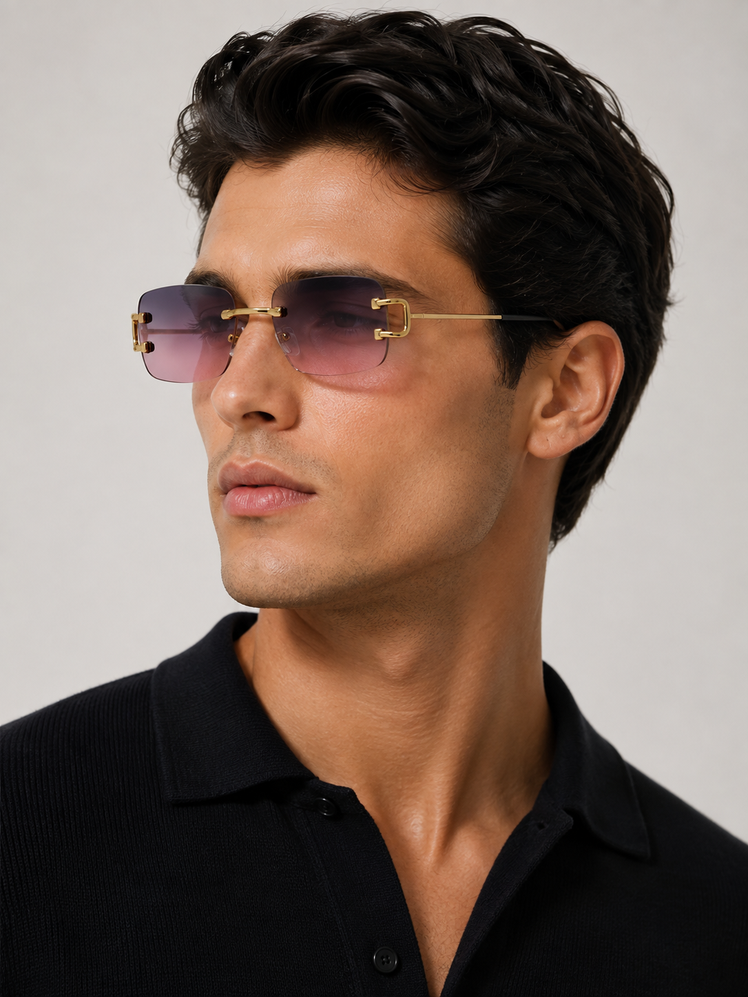 Rimless Square Sunglasses | Unisex | UV400 Metal Frame Eyewear | Lightweight Designer Shades | Steven & Levon