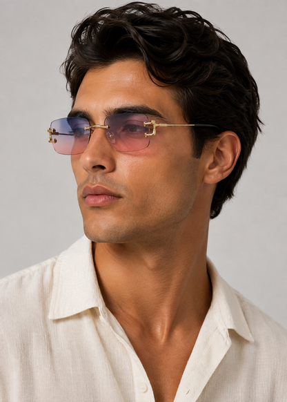 Rimless Square Sunglasses | Unisex | UV400 Metal Frame Eyewear | Lightweight Designer Shades | Steven & Levon