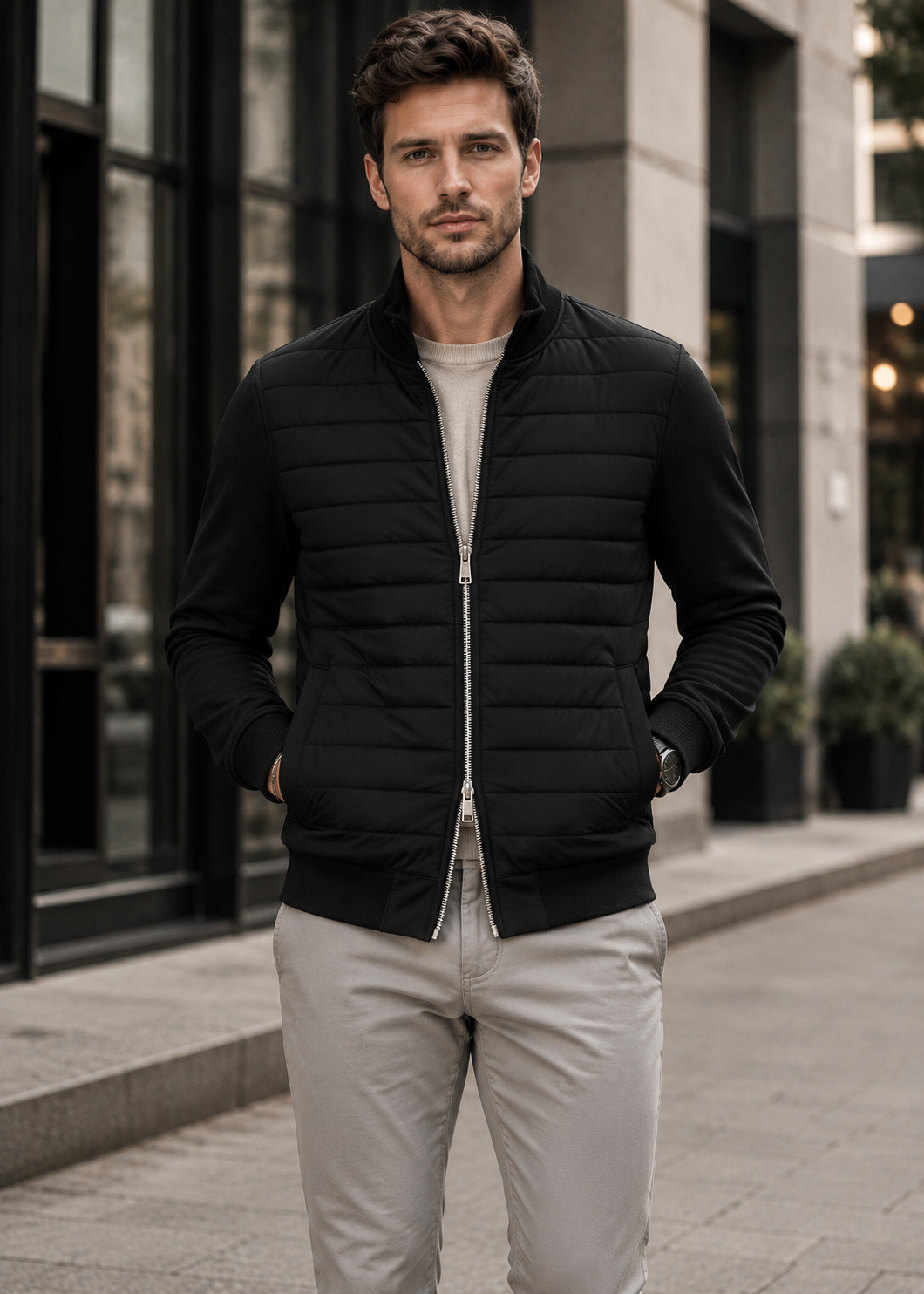 Men's Quilted Bomber Jacket | Zip Front | Lightweight Casual Outerwear | Steven & Levon