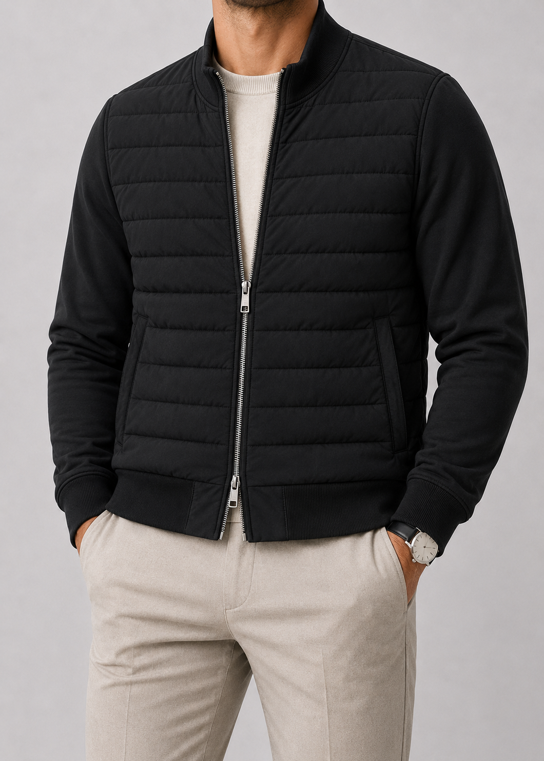 Men's Quilted Bomber Jacket | Zip Front | Lightweight Casual Outerwear | Steven & Levon