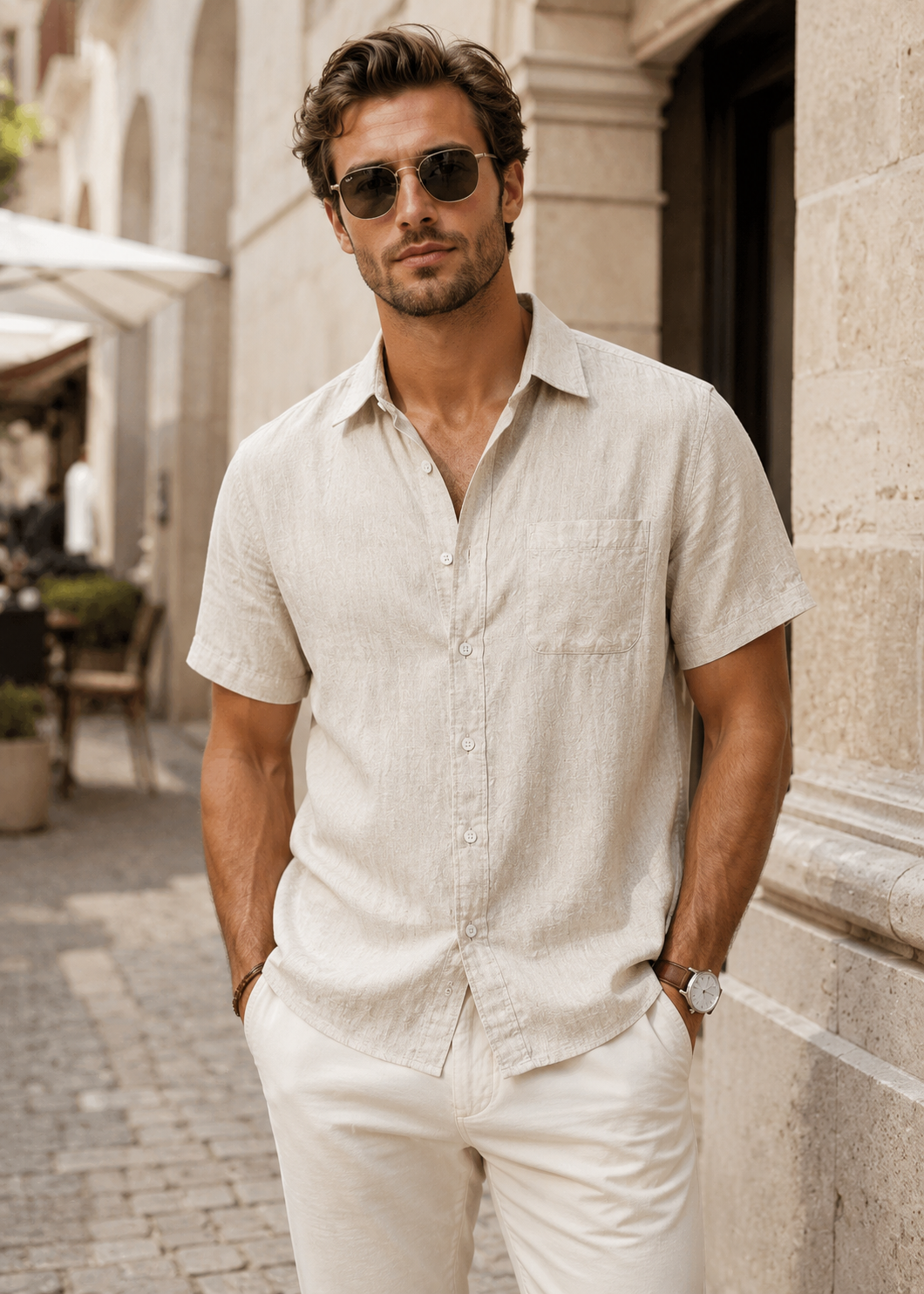 Men's Short Sleeve Viscose Shirt | Men | Casual Summer Button-Up | Relaxed Fit | Steven & Levon