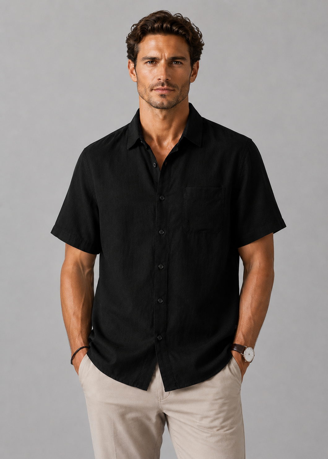 Men's Short Sleeve Viscose Shirt | Men | Casual Summer Button-Up | Relaxed Fit | Steven & Levon