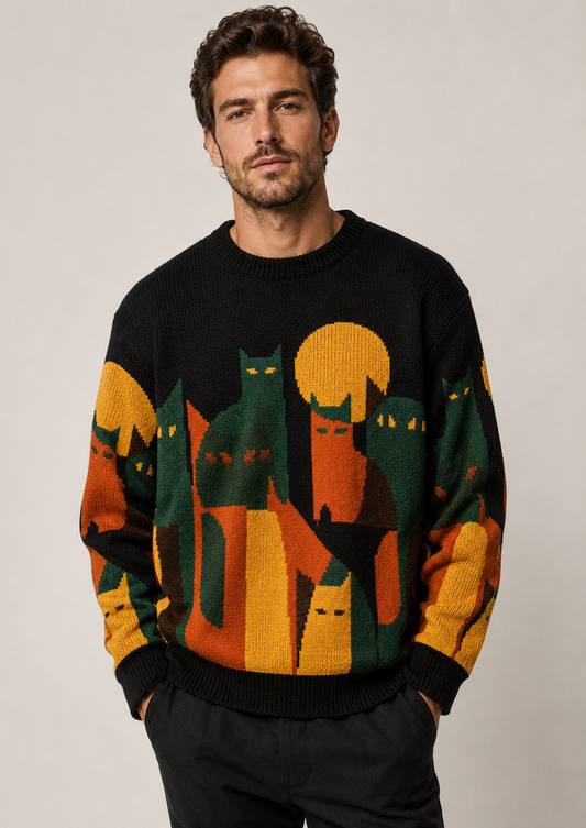 Graphic Knitted Jumper | Men's Crew Neck Pullover | Relaxed Fit | Soft Knit Sweater | Steven & Levon