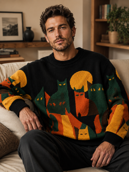 Graphic Knitted Jumper | Men's Crew Neck Pullover | Relaxed Fit | Soft Knit Sweater | Steven & Levon