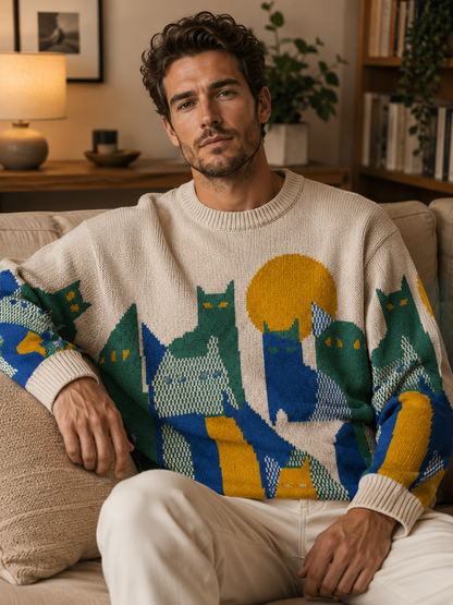 Graphic Knitted Jumper | Men's Crew Neck Pullover | Relaxed Fit | Soft Knit Sweater | Steven & Levon