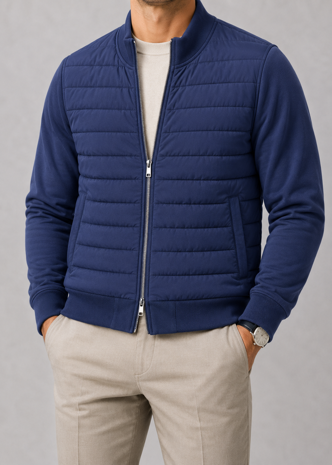 Men's Quilted Bomber Jacket | Zip Front | Lightweight Casual Outerwear | Steven & Levon