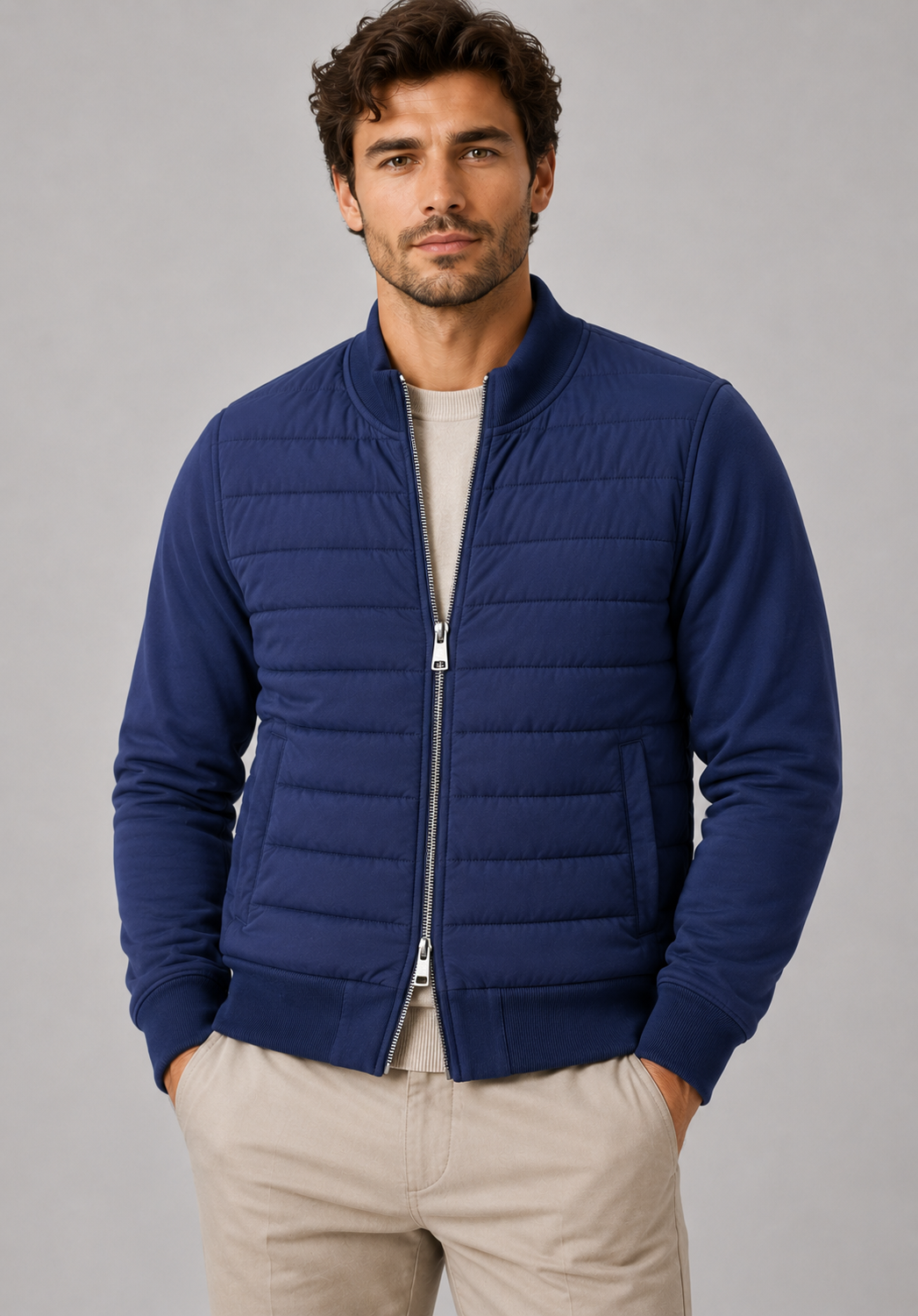 Men's Quilted Bomber Jacket | Zip Front | Lightweight Casual Outerwear | Steven & Levon