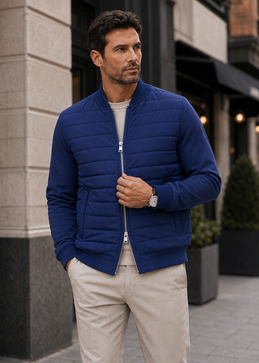 Men's Quilted Bomber Jacket | Zip Front | Lightweight Casual Outerwear | Steven & Levon