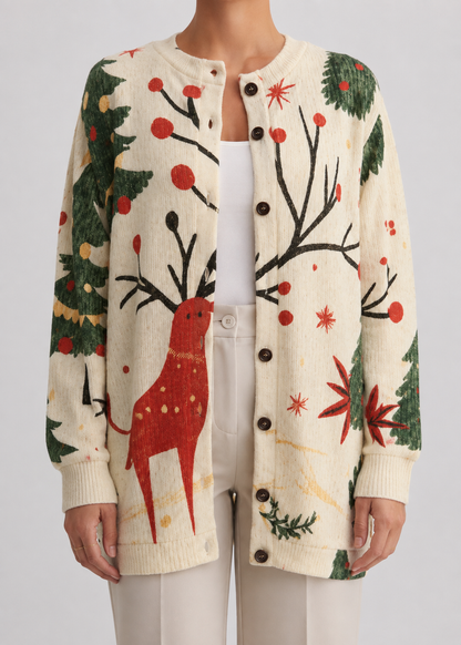 Reindeer Knit Cardigan | Women's Cozy Christmas Sweater | Steven & Levon