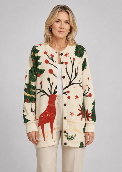 Reindeer Knit Cardigan | Women's Cozy Christmas Sweater | Steven & Levon