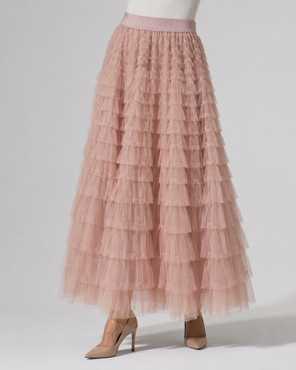 Tulle Maxi Skirt | Women | Layered Tulle | Elastic Waistband | Flowy A-Line Skirt | Steven & Levon