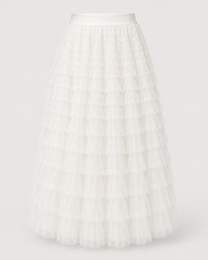 Tulle Maxi Skirt | Women | Layered Tulle | Elastic Waistband | Flowy A-Line Skirt | Steven & Levon